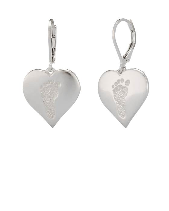 Heart Earrings Footprint White Gold Keepsake